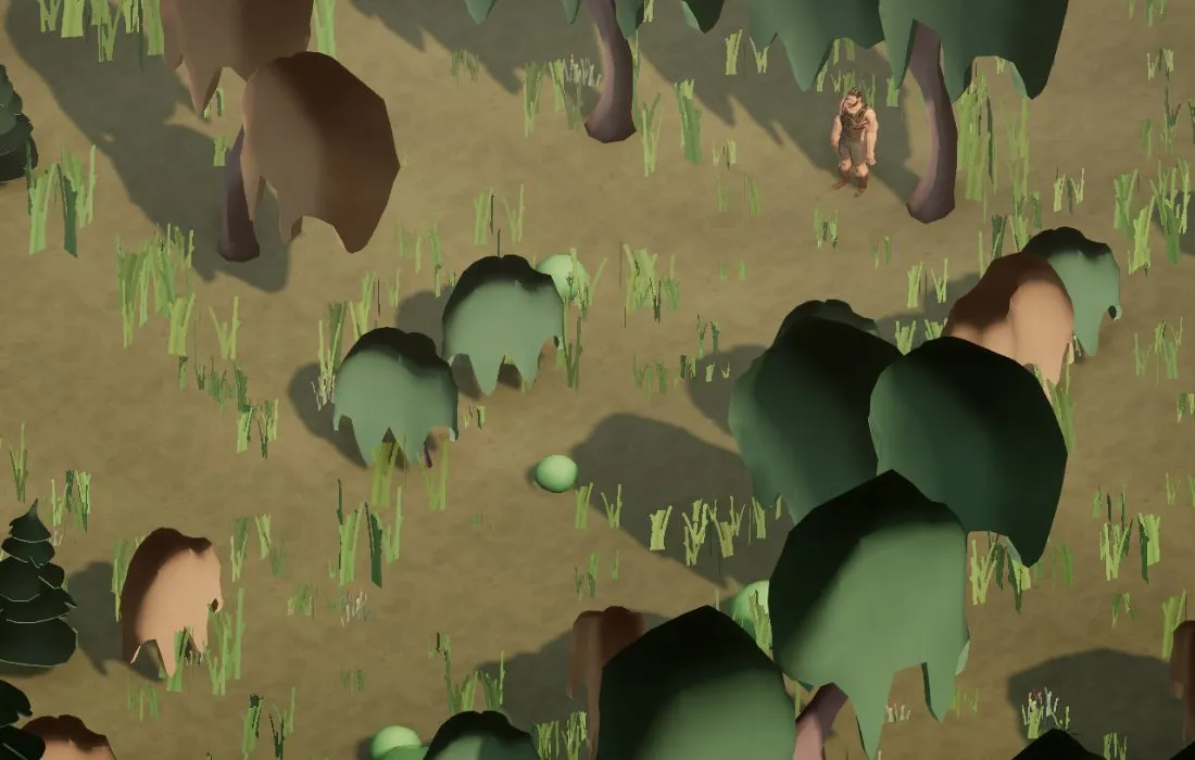 An early forest: drooping blob trees and grass tufts.