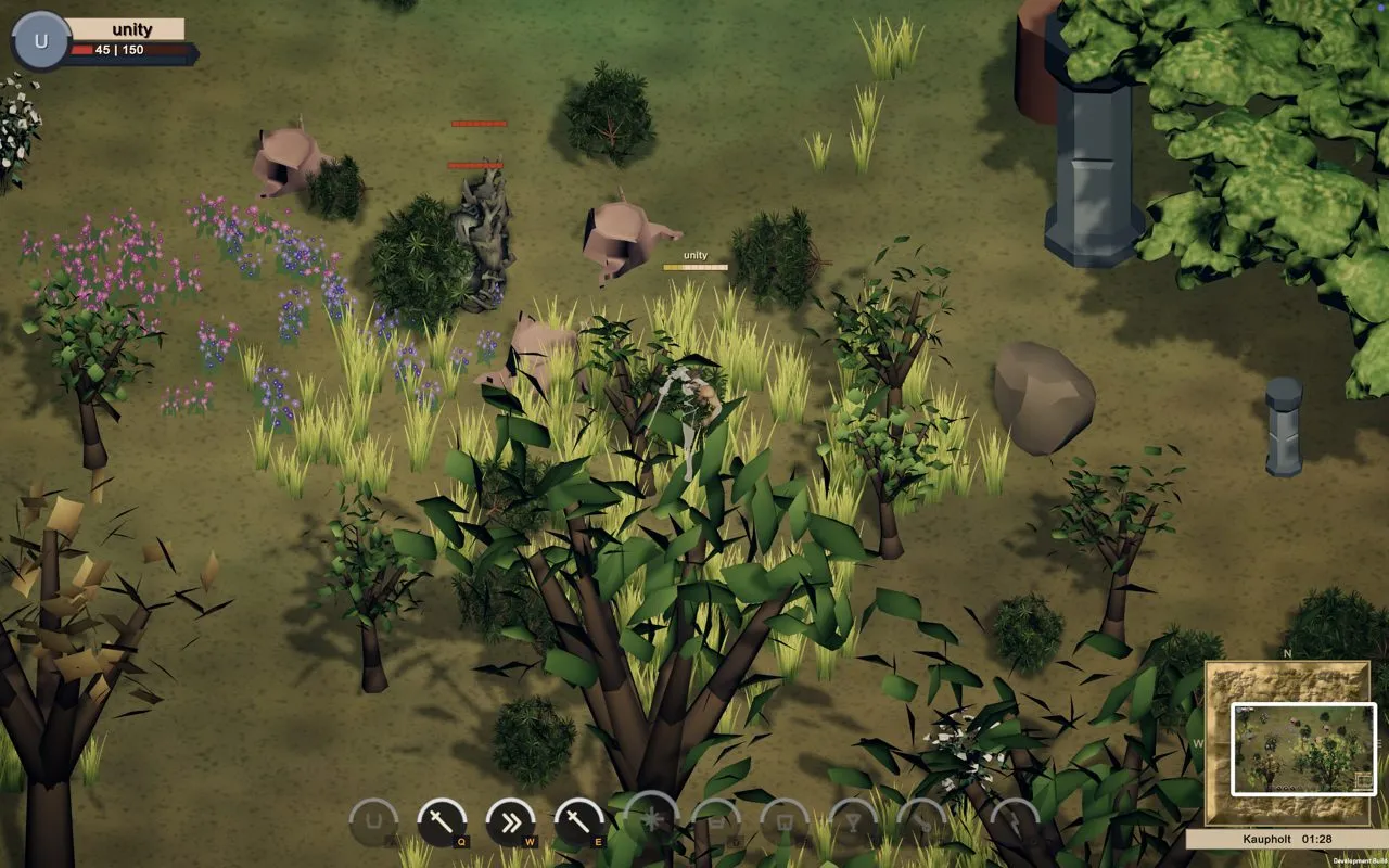 The Guardian beside a stone pillar, with the minimap’s view box.