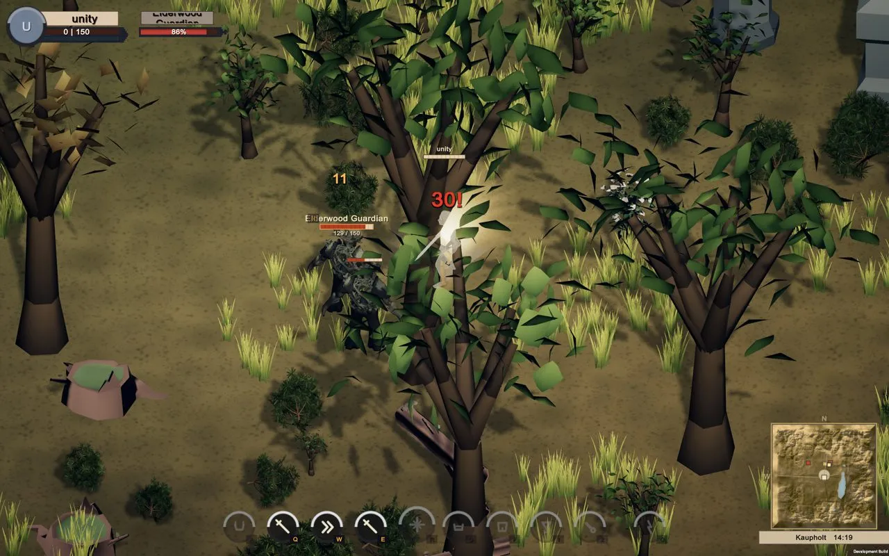 The first real fight with the Guardian, with damage numbers and a target plate.