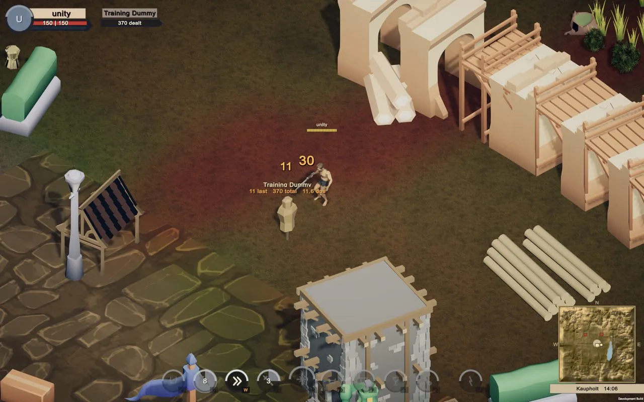 The training dummy by the stone gate.