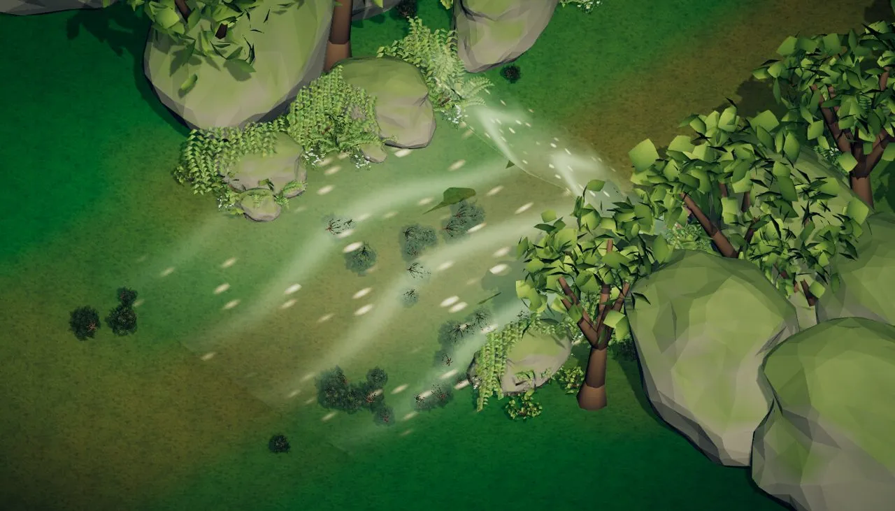 A sparkling gate between mossy boulders