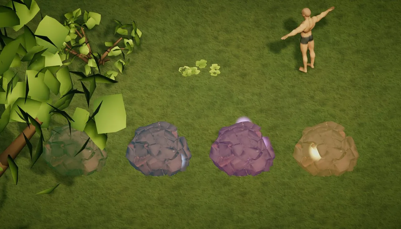 The first resource nodes to gather: ore and cotton.