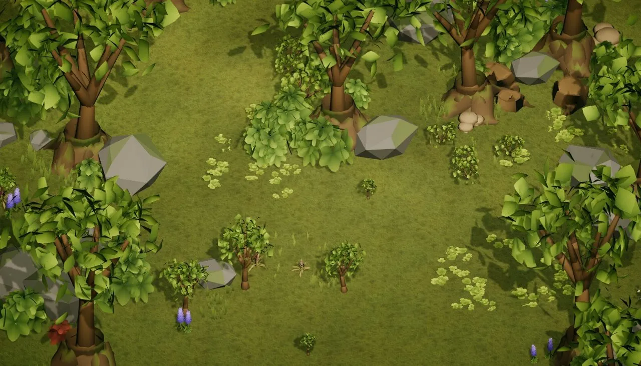 A richer undergrowth among the boulders.