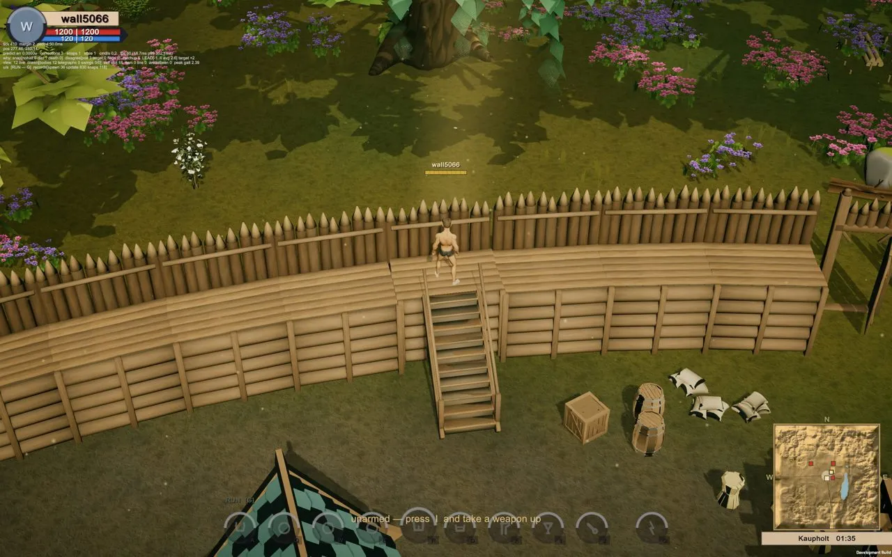 A palisade you can climb, with a walkway along the top.