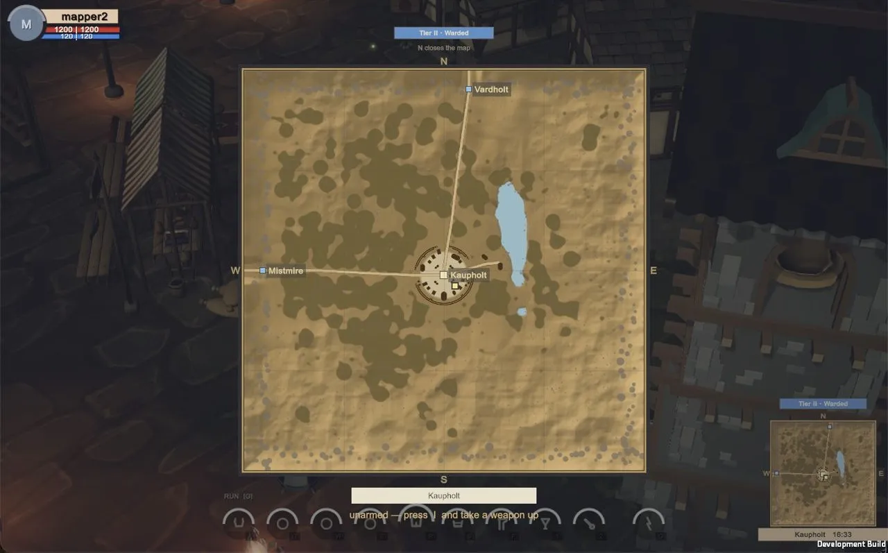 The new world map, with roads to Vardholt and Mistmire.