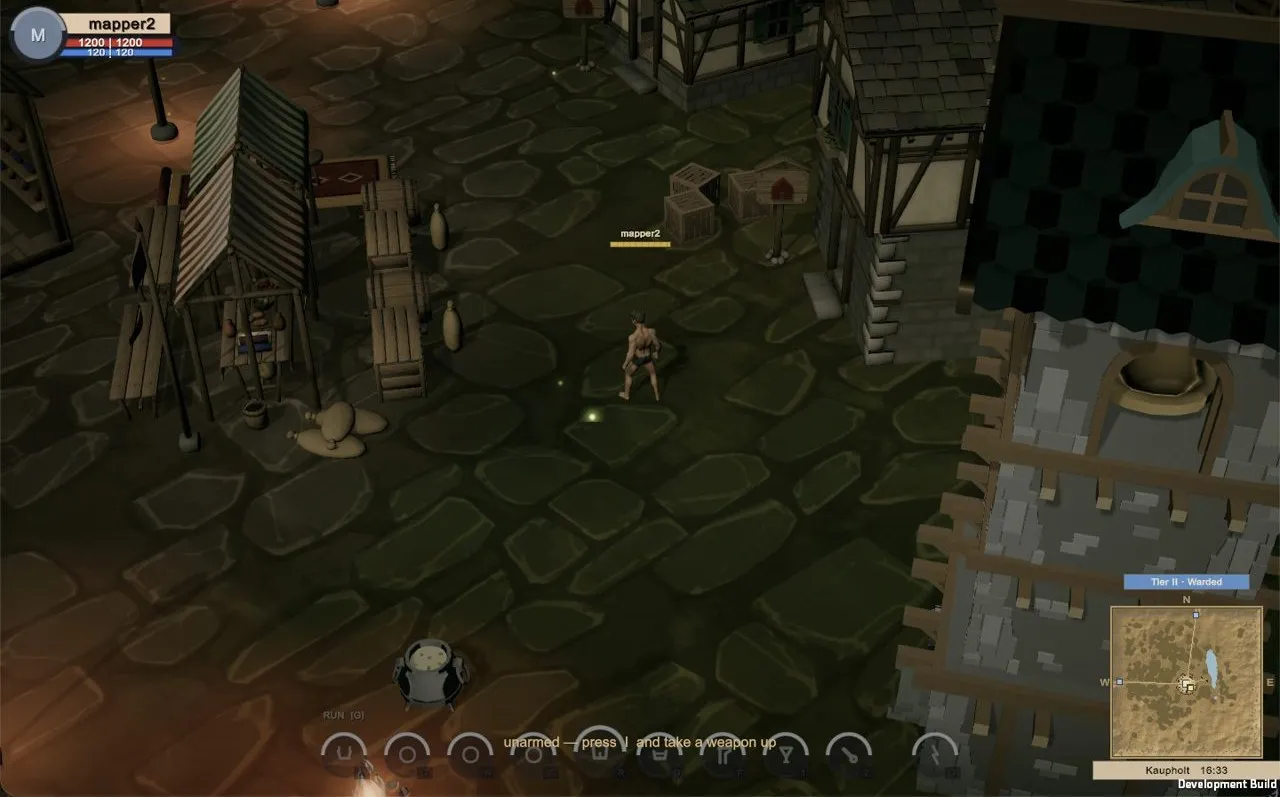 The town at night with the redrawn minimap.