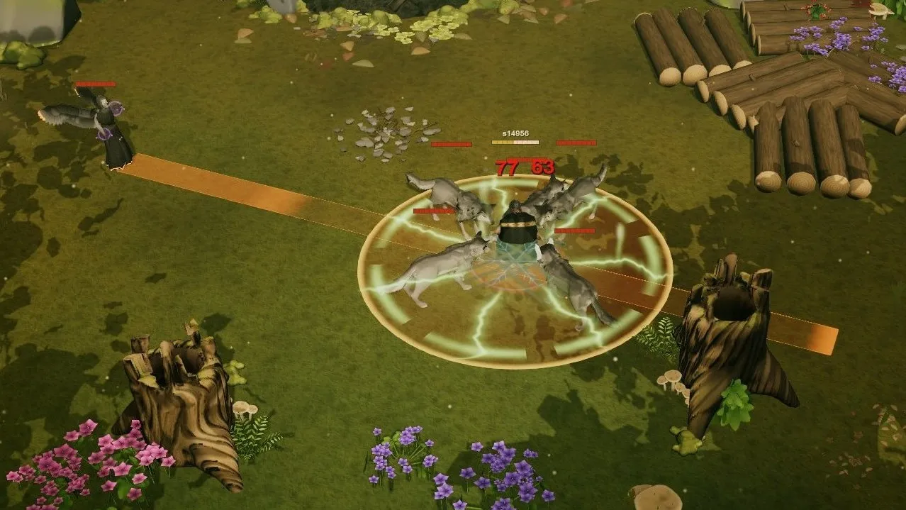 Fighting the Fenwolves while the Ashen Acolyte casts.